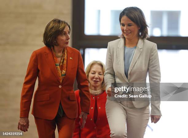 Nancy Pelosi , Speaker of the U.S. House of Representative, Amy Gutmann , U.S. Ambassador to Germany, and German Foreign Minister Annalena Baerbock...