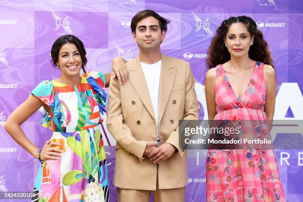 Italian actress Chiara Tron, Italian actress Simona Cavallari and Italian actor Giovanni Nasta attend the photocall of the mediaset TV series Viola...