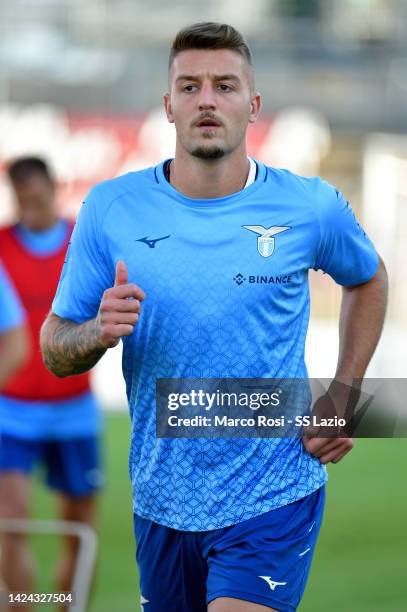 Sergej Milinkovic Savic of SS Lazio in action during the SS Lazio training session at the Garilli Stadium on September 16, 2022 in Piacenza, Italy.