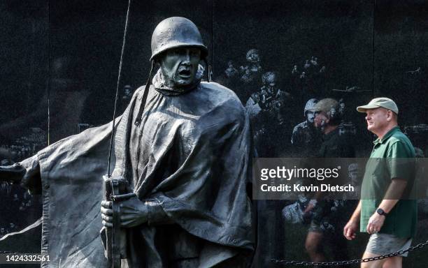 Tourist visits the Korean War Veterans Memorial on National POW/MIA Recognition Day on the National Mall on September 16, 2022 in Washington, DC....