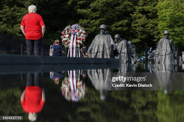 Tourist visits the Korean War Veterans Memorial on National POW/MIA Recognition Day on the National Mall on September 16, 2022 in Washington, DC....