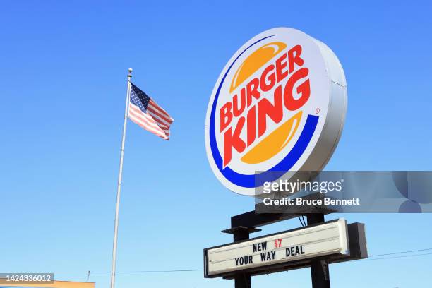 General view of a Burger King restaurant on September 15, 2022 in Farmingdale, New York, United States. Many families along with businesses are...