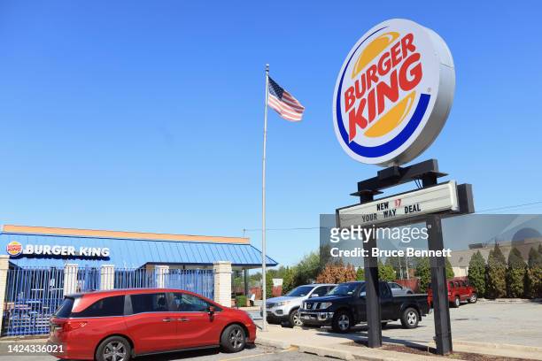 General view of a Burger King restaurant on September 15, 2022 in Farmingdale, New York, United States. Many families along with businesses are...