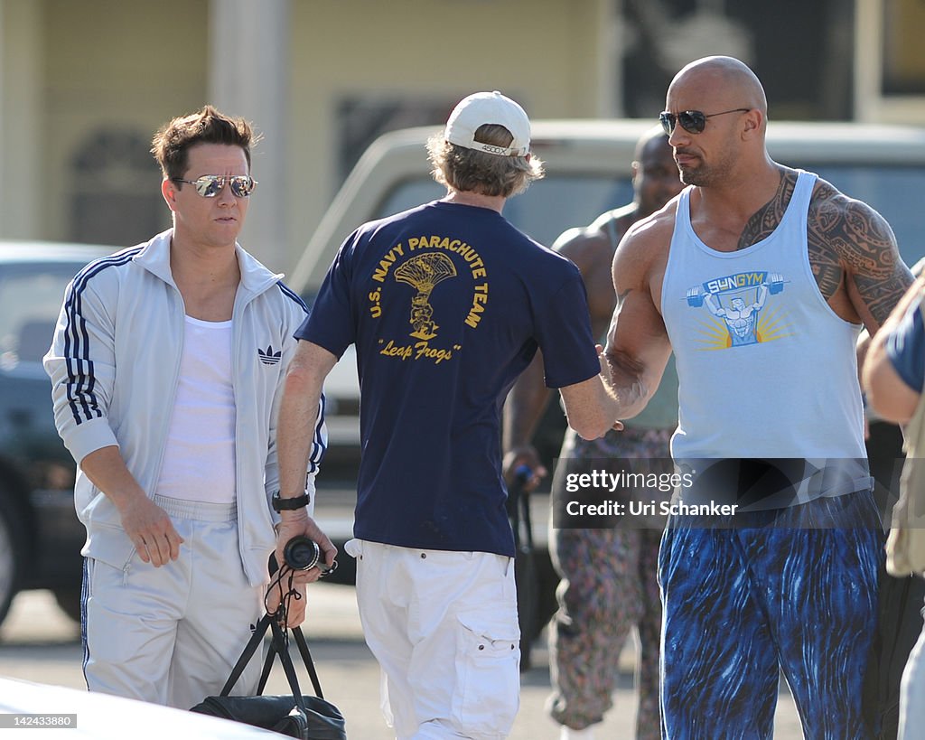 Mark Wahlberg And Dwayne "The Rock" Johnson On The Set Of "Pain And Gain" In Miami