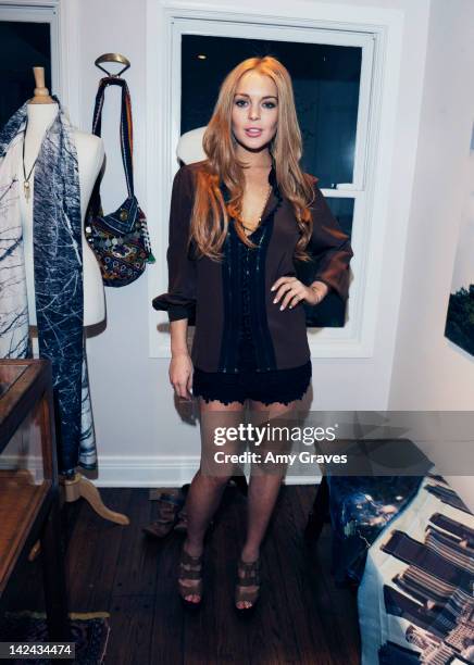 Lindsay Lohan attends the Eva Fehren Jewelry Show at Roseark on April 4, 2012 in West Hollywood, California.