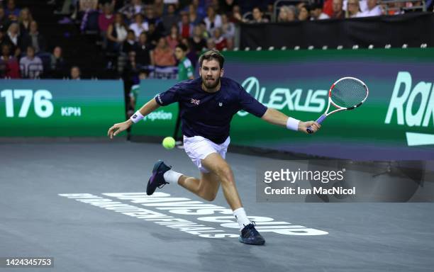 Cameron Norrie of Great Britain in action in the second set during the Davis Cup Group D match between Great Britain and Netherlands at Emirates...