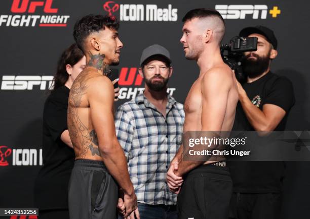 Opponents Andre Fili and Bill Algeo face off at UFC APEX on September 16, 2022 in Las Vegas, Nevada.