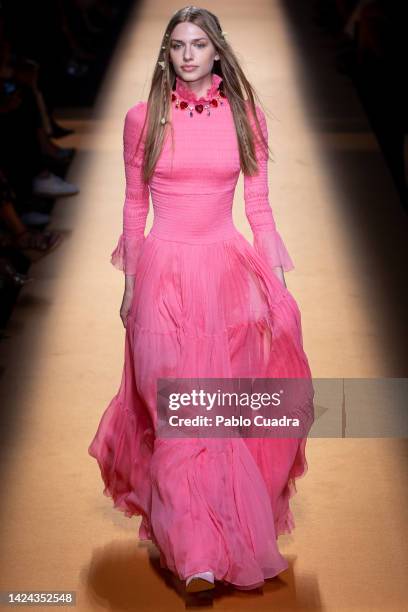 Model walks the runway at the Teresa Helbig fashion show during Mercedes Benz Fashion Week Madrid September 2022 edition at IFEMA on September 16,...