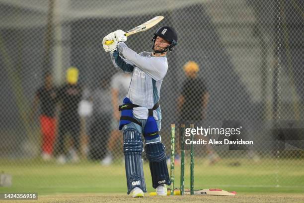Ben Duckett of England bats during a England Nets Session at the National Stadium on September 16, 2022 in Karachi, Pakistan.