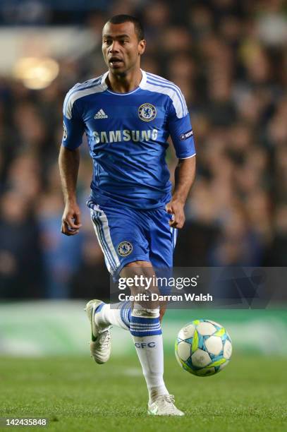 Ashley Cole of Chelsea in action during the UEFA Champions League Quarter Final second leg match between Chelsea FC and SL Benfica at Stamford Bridge...