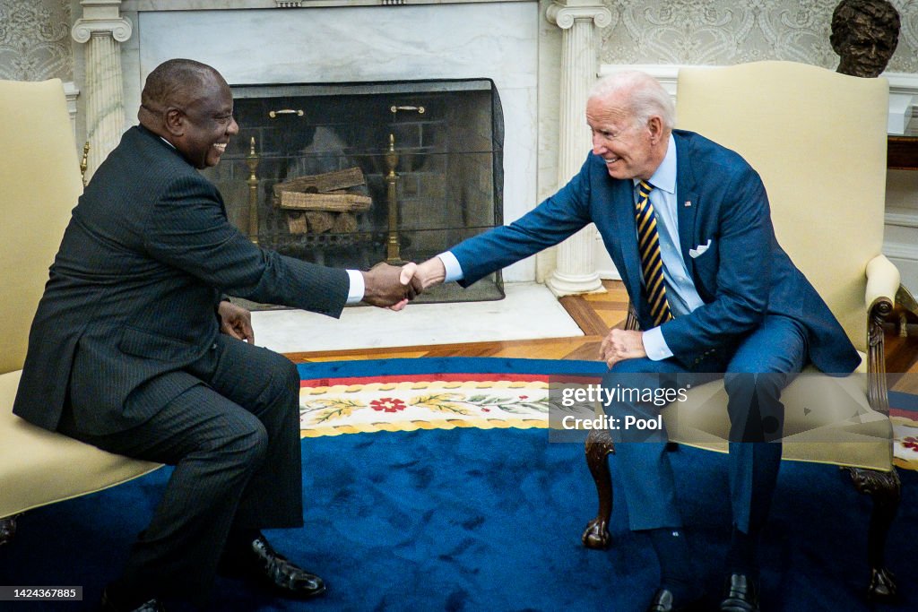 President Biden Meets With South African President Cyril Ramaphosa In The Oval Office
