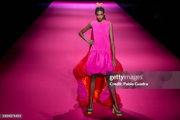 Model walks the runway at the Agatha Ruiz de La Prada fashion show during Mercedes Benz Fashion Week Madrid September 2022 edition at IFEMA on...