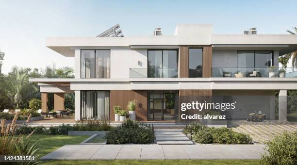 large villa with two floors and garden in ed - facade stock pictures, royalty-free photos & images