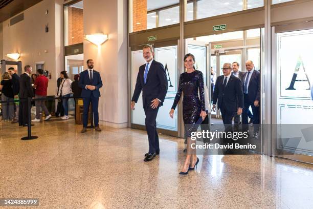King Felipe VI of Spain and Queen Letizia of Spain arrive at a concert on September 16, 2022 in Madrid, Spain. On the occasion of the 50th...