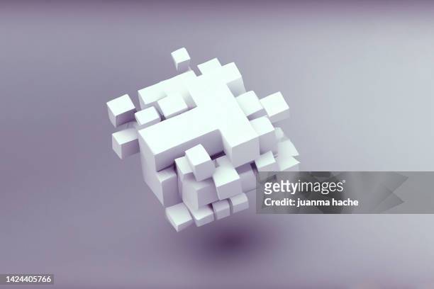 abstract fragmented cube. futuristic, concept - black cube stock pictures, royalty-free photos & images