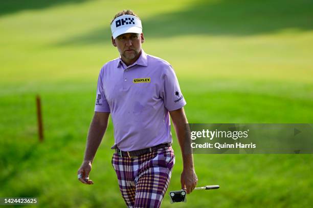 Ian Poulter of Majesticks GC looks on from the 17th hole during Day One of the LIV Golf Invitational - Chicago at Rich Harvest Farms on September 16,...