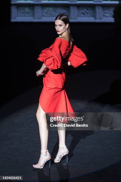 Model walks the runway at the Hannibal Laguna fashion show during Mercedes Benz Fashion Week Madrid September 2022 edition at IFEMA on September 16,...