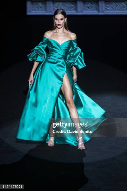 Model walks the runway at the Hannibal Laguna fashion show during Mercedes Benz Fashion Week Madrid September 2022 edition at IFEMA on September 16,...