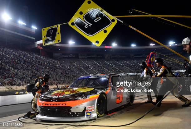 Noah Gragson, driver of the Bass Pro Shops/TrueTimber/BRCC Chevrolet, pits during the NASCAR Xfinity Series Food City 300 at Bristol Motor Speedway...