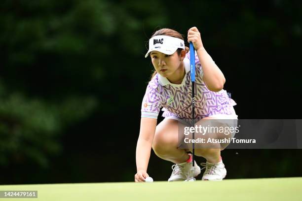 Hikaru Yoshimoto of Japan lines up a putt on the 15th green during the second round of Sumitomo Life Vitality Ladies Tokai Classic at Shin Minami...