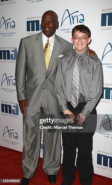 Michael Jordan and Lucas Stroud attend the 11th Annual Michael Jordan Celebrity Invitational Gala at ARIA Resort & Casino at CityCenter on March 30,...