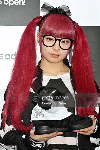 Singer Kyary pamyu pamyu attends the Addidas Shinjuku flagship store opening press preview on April 5, 2012 in Tokyo, Japan.