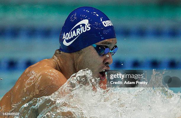 Kosuke Kitajima of Japan competes in the mens 200m breastroke semi final during day four of the Japan Swim 2012 at Tatsumi International Swimming...