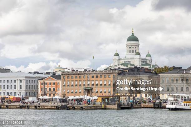 helsinki market square from the sea - helsinki stock pictures, royalty-free photos & images