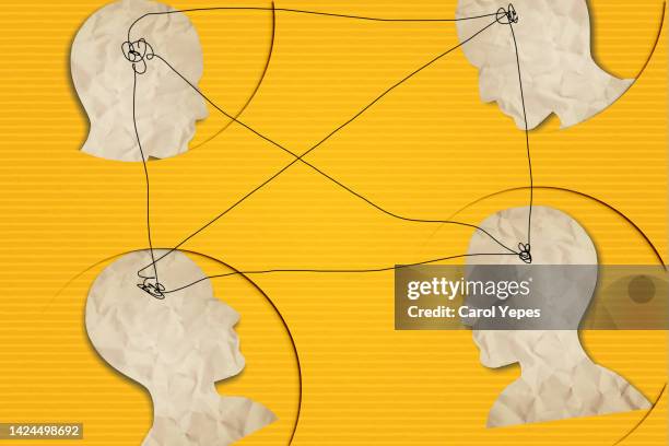 empathy conceptual paper image in yelow - human brain waves stock pictures, royalty-free photos & images