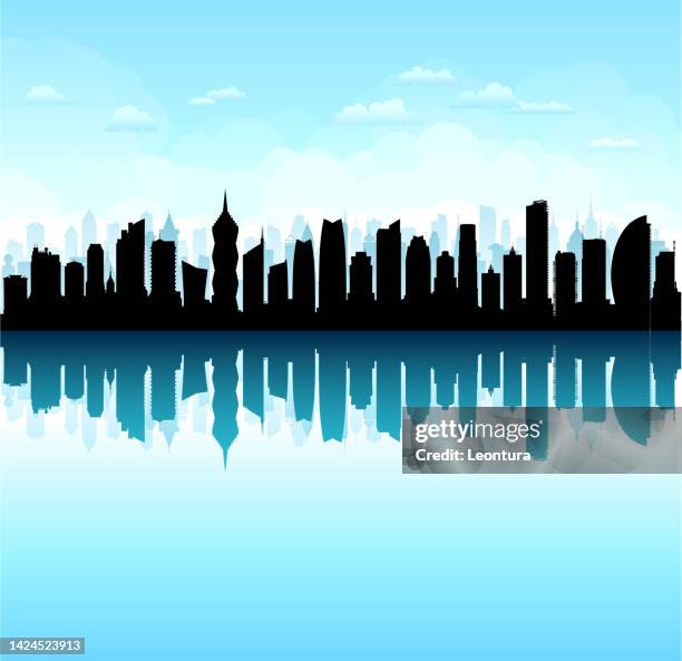 ilustrações, clipart, desenhos animados e ícones de silhueta skyline da cidade do panamá (todos os edifícios são completos e  moveveis) - panama