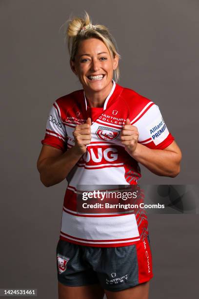 Natasha Hunt poses for a portrait during the Gloucester-Hartpury Women's squad photocall for the 2022-2023 Allianz Premier 15s Rugby season at...