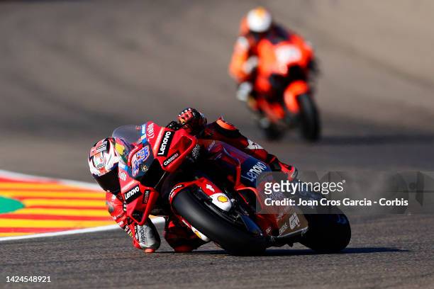 Jack Miller of Australia and Ducati Lenovo Team in action during the Qualifying at Motorland Aragon Circuit on September 17, 2022 in Alcaniz, Spain.