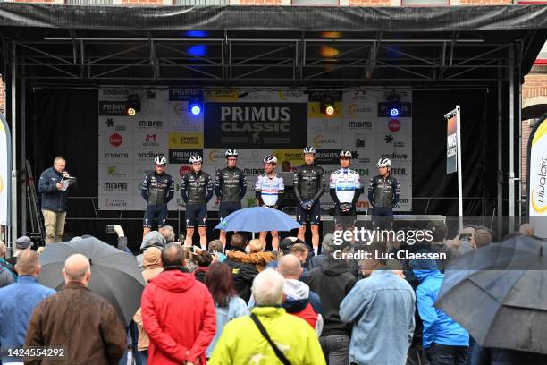 Fabio Jakobsen of Netherlands, Mark Cavendish of United Kingdom, Dries Devenyns of Belgium, Iljo Keisse of Belgium, Ilan Van Wilder of Belgium, Bert...