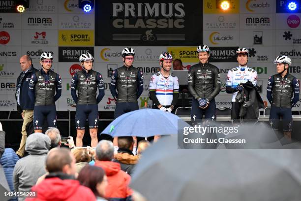 Fabio Jakobsen of Netherlands, Mark Cavendish of United Kingdom, Dries Devenyns of Belgium, Iljo Keisse of Belgium, Ilan Van Wilder of Belgium, Bert...