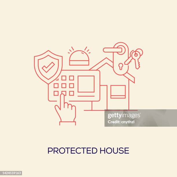 protected house related vector conceptual illustration - connected home logo stock illustrations