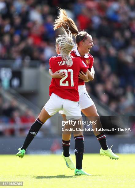 Maya Le Tissier of Manchester United celebrates after scoring their side's first goal with Millie Turner during the FA Women's Super League match...