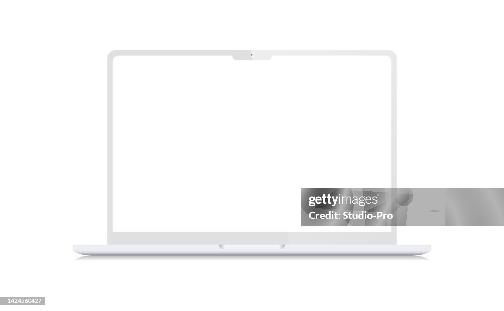 Mockup di Clay Macbook Pro. Modello vettoriale per laptop con schermo bianco vuoto