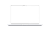 Clay macbook pro mockup. Blank white screen laptop vector template