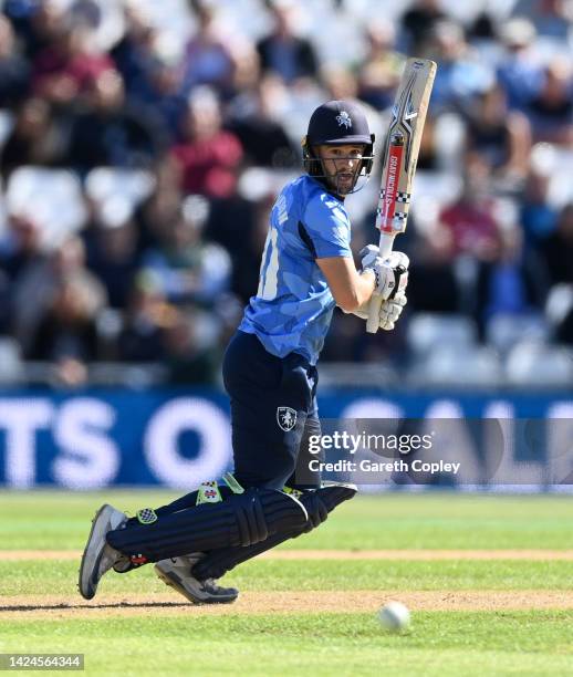 Ollie Robinson of Kent bats during the Royal London Cup Final between Kent Spitfires and Lancashire at Trent Bridge on September 17, 2022 in...