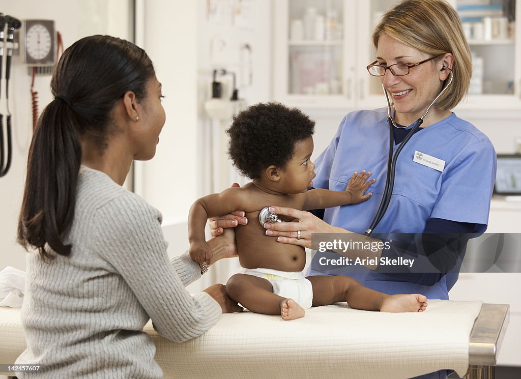 Doctor examining baby boy