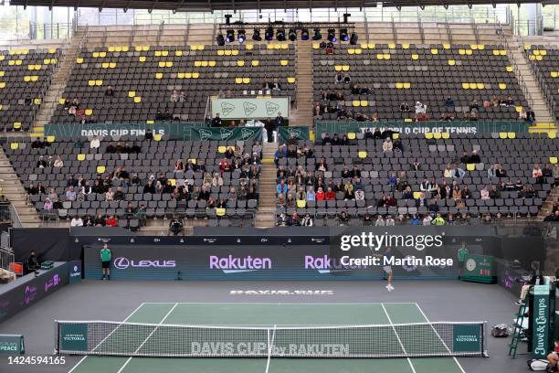 Richard Gasquet of France plays a forehand against Michael Geerts of Belgium during the Davis Cup Group Stage 2022 Hamburg match between France and...