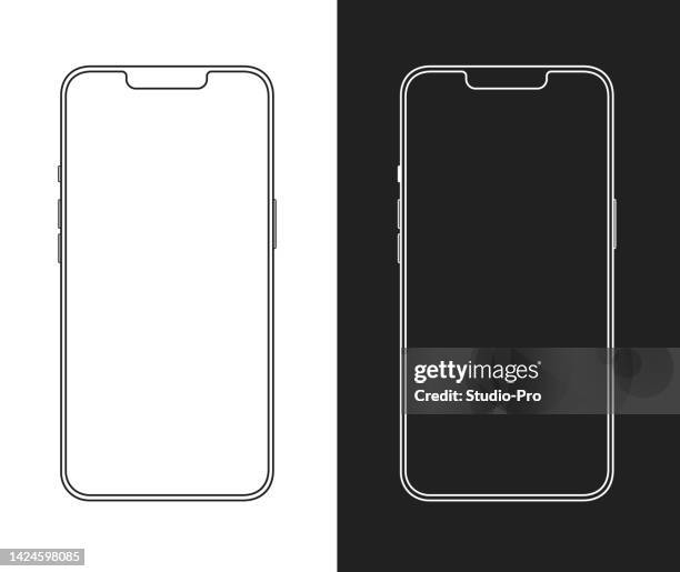 phone mockup wireframe template similar to iphone 14 - personal stereo stock illustrations