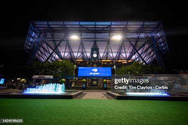 September 10: A general exterior view of Arthur Ashe Stadium at night time during the US Open Tennis Championship 2022 at the USTA National Tennis...