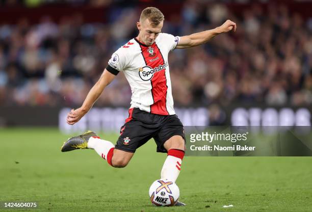 James Ward-Prowse of Southampton takes a free kick during the Premier League match between Aston Villa and Southampton FC at Villa Park on September...