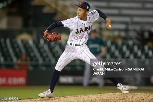 Yusefu Yoshimura of Japan pitches during the WBSC Baseball World Cup Opening Round Group B game between Australia and Japan at LECOM Park on...