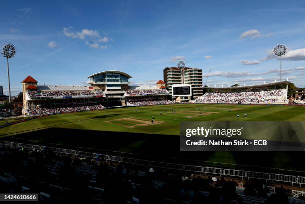 General of play during the Royal London Cup Final match between Kent Spitfires and Lancashire at Trent Bridge on September 17, 2022 in Nottingham,...