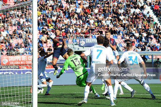 Marko arnautovic of Bologna FC heads the ball towards the goal during the Serie A match between Bologna FC and Empoli FC at Stadio Renato Dall'Ara on...