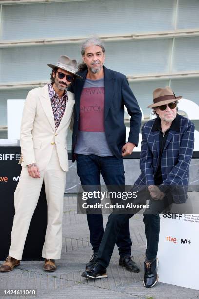 Leiva, Fernando Leon de Aranoa and Joaquin Sabina attend the "Sintiendolo Mucho/ Feeling It" photocall during the 70th San Sebastian International...