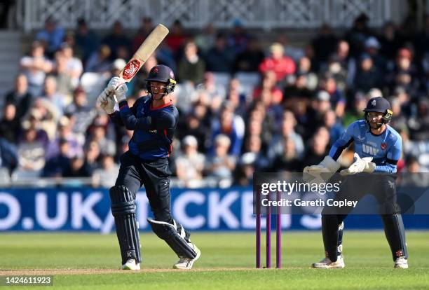 Keaton Jennings of Lancashire bats during the Royal London Cup Final between Kent Spitfires and Lancashire at Trent Bridge on September 17, 2022 in...