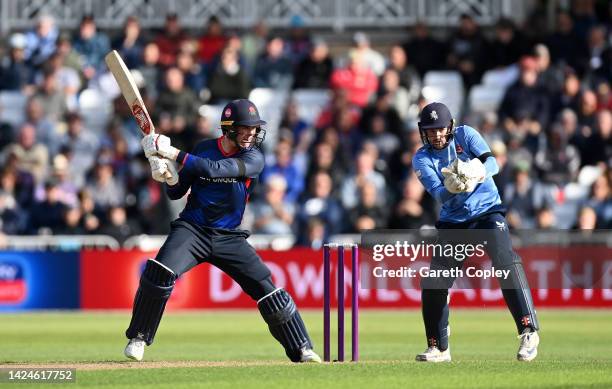 Keaton Jennings of Lancashire bats during the Royal London Cup Final between Kent Spitfires and Lancashire at Trent Bridge on September 17, 2022 in...